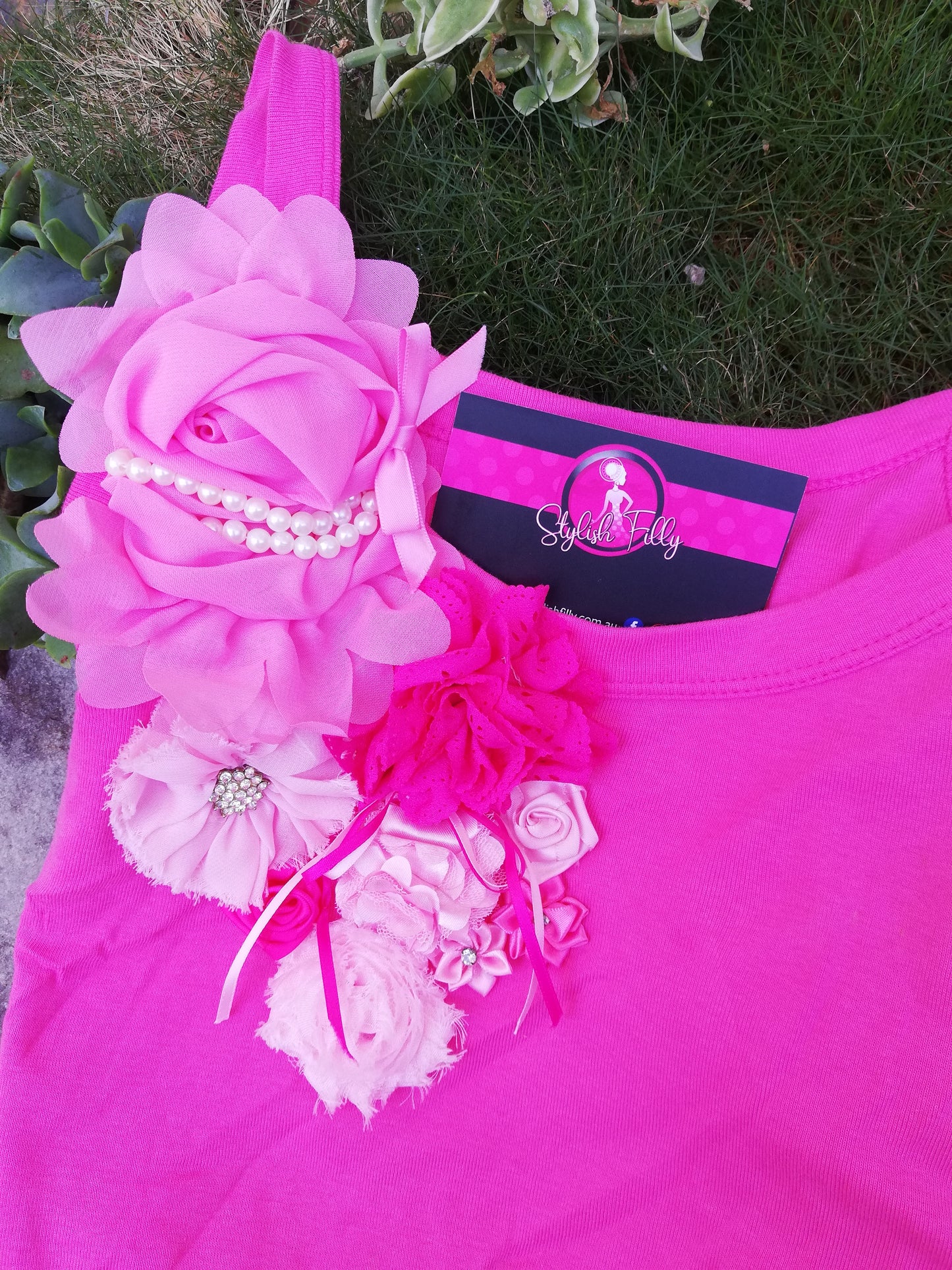 Size 8 Hot Pink with Pink Flowers