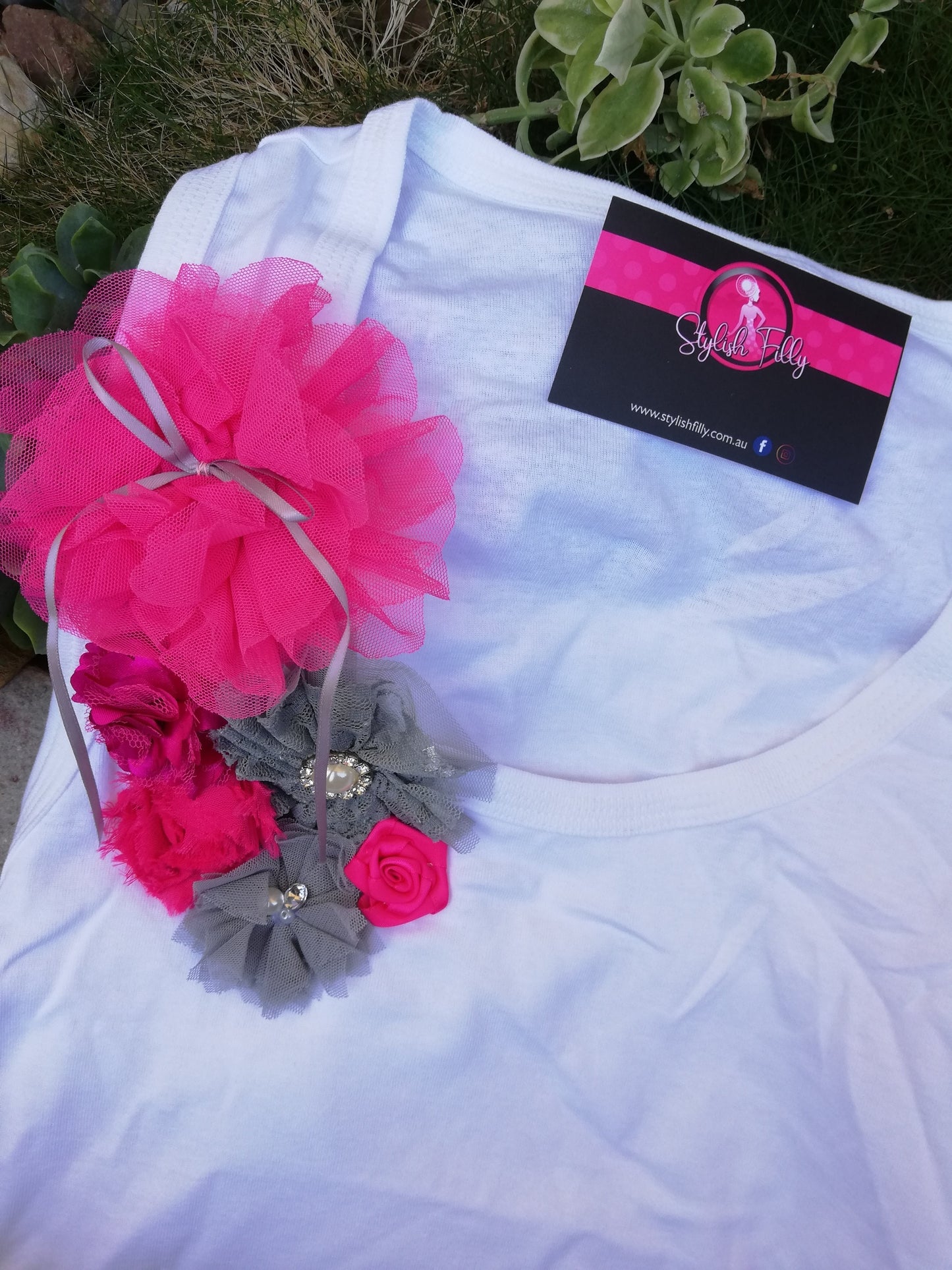 Size 14 White with Pink /Grey Flowers
