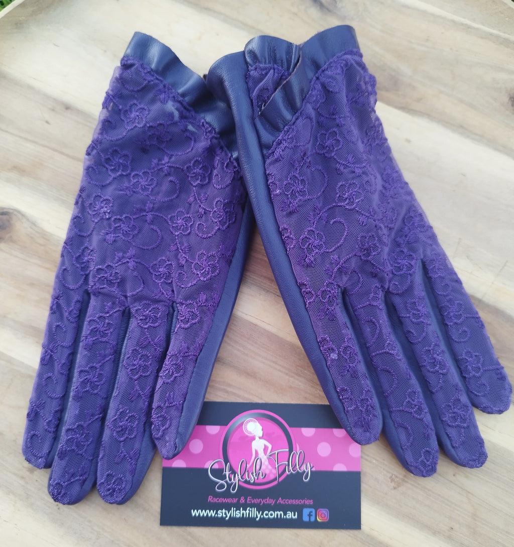 Genuine Leather Lace Gloves