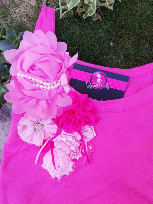 Size 8 Hot Pink with Pink Flowers
