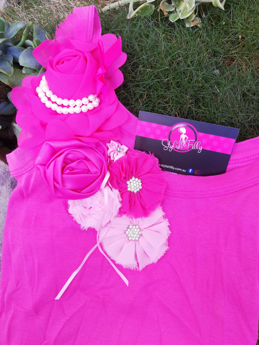 Size 8 Hot Pink with Pink Flowers