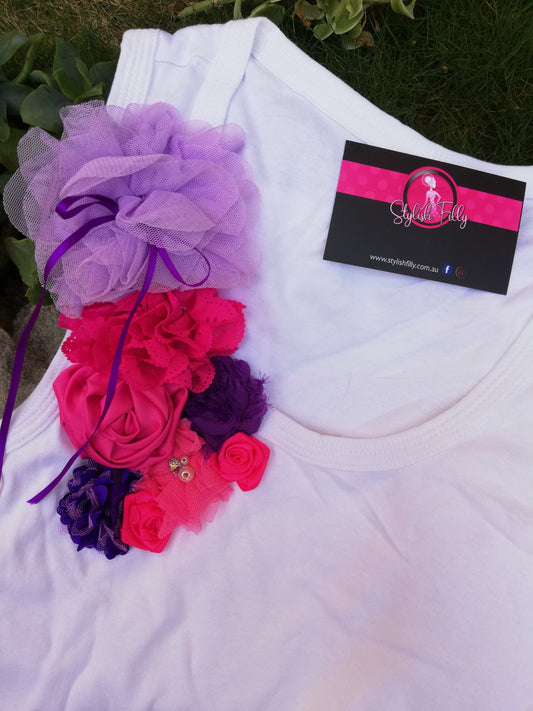 Size 10 White with Purple/Pink Flowers