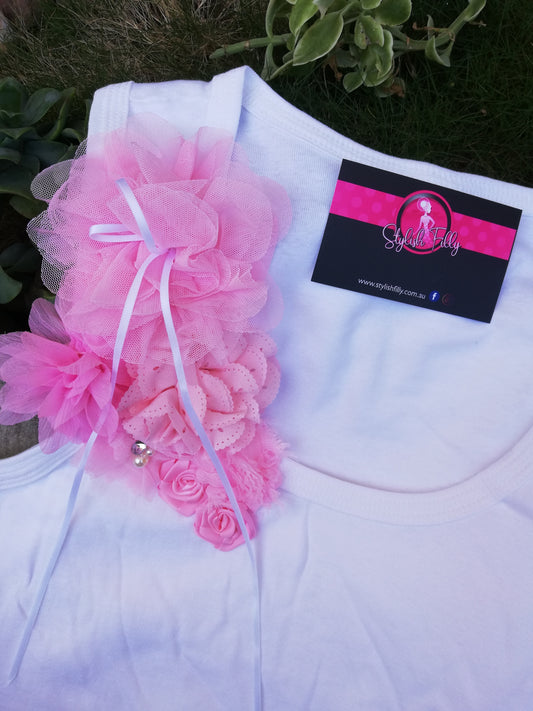 Size 12 White with Pink Flowers